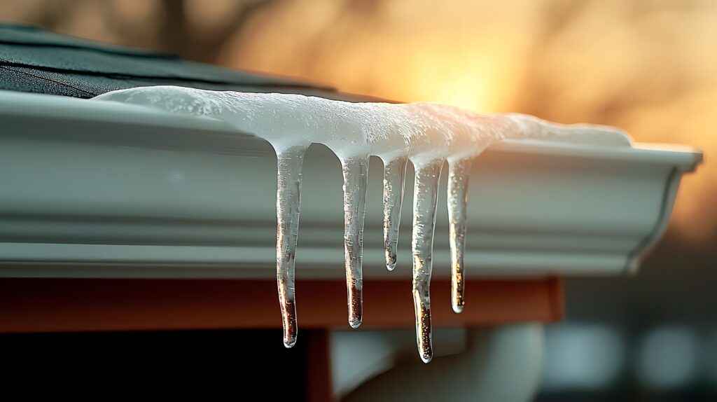 image of Icicles hanging from Tampa ,Florida roof gutter