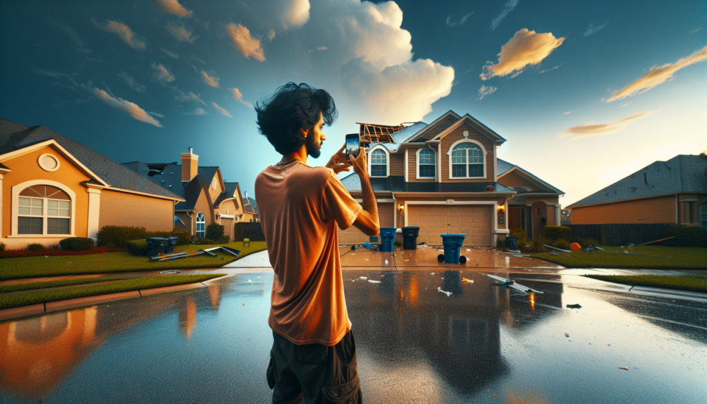 Central Florida homeowner documenting roof damage for insurance claim