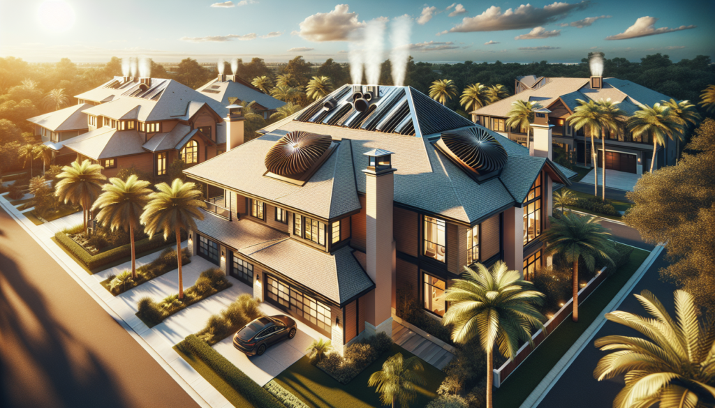 Florida home with proper roof ventilation showing ridge vents and soffit vents for energy efficiency