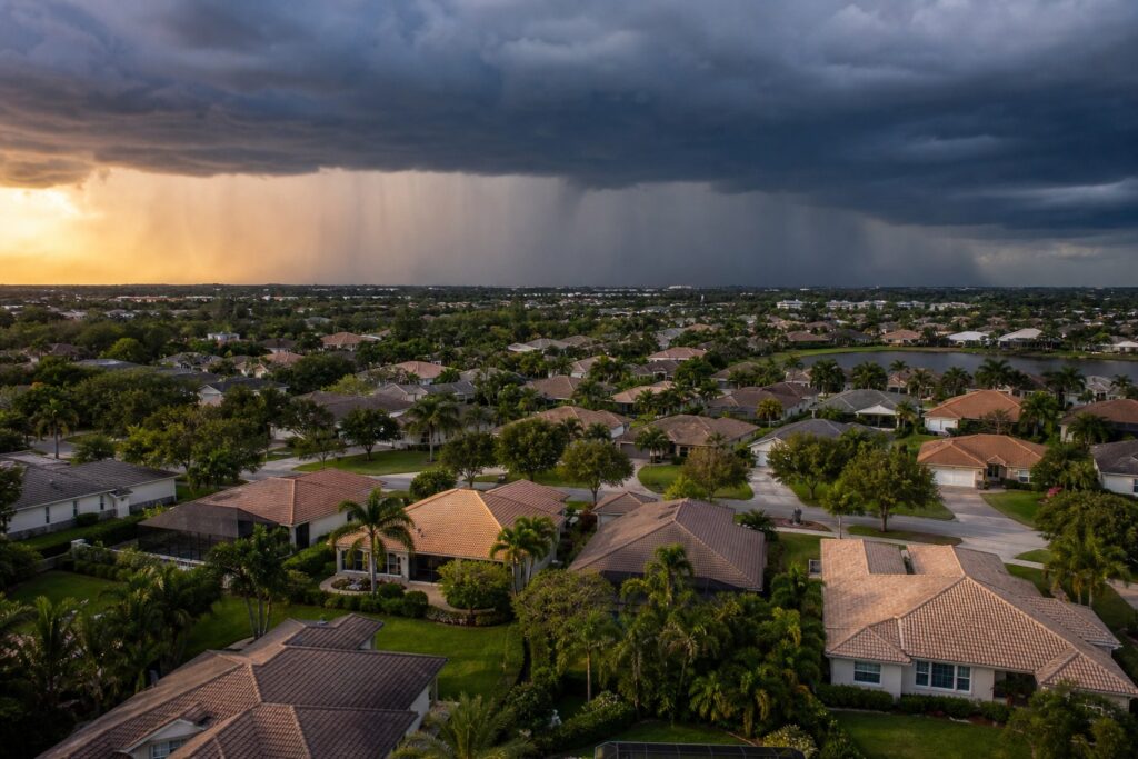 Brandon Florida homeowner inspecting residential roof before hurricane season