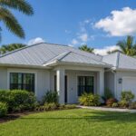 Standing seam metal roof on a suburban Tampa Bay home in Hillsborough County, Florida, under bright summer sky