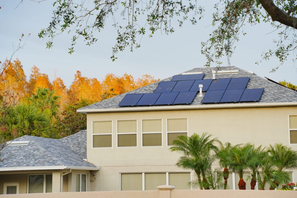 image of Solar panels installed on a Tampa house roof