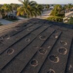 Hail damage on asphalt shingle roof in a Tampa Bay Florida neighborhood after a severe thunderstorm